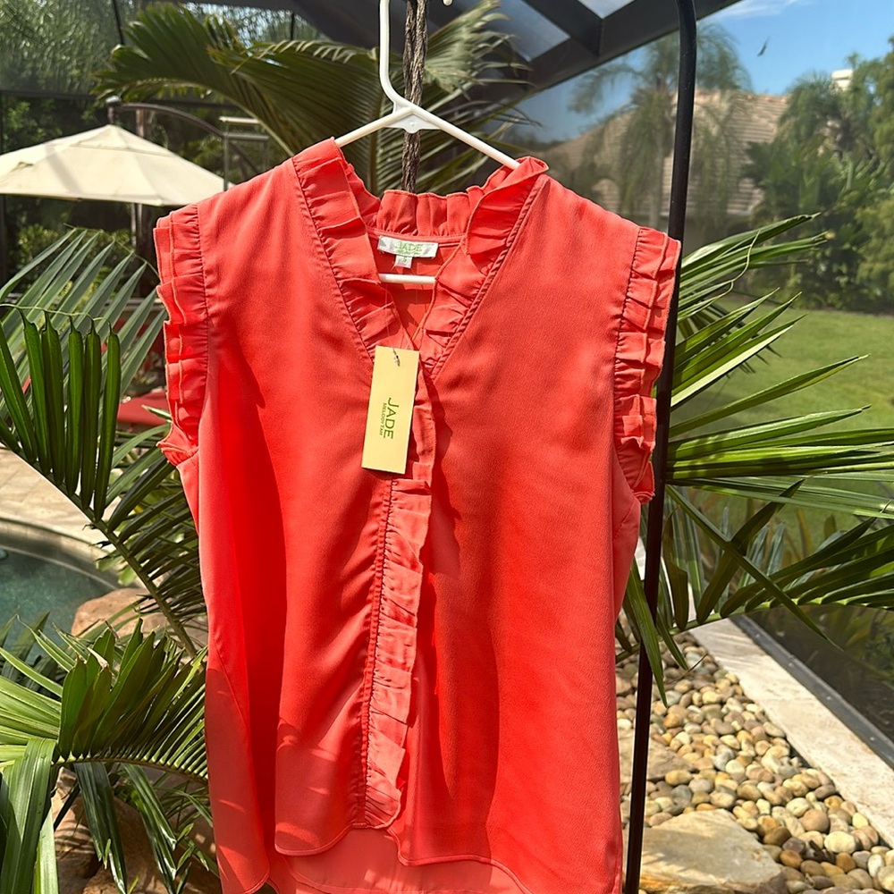 Jade Melody Tam Coral Orange ruffle sleeve shirt NWT